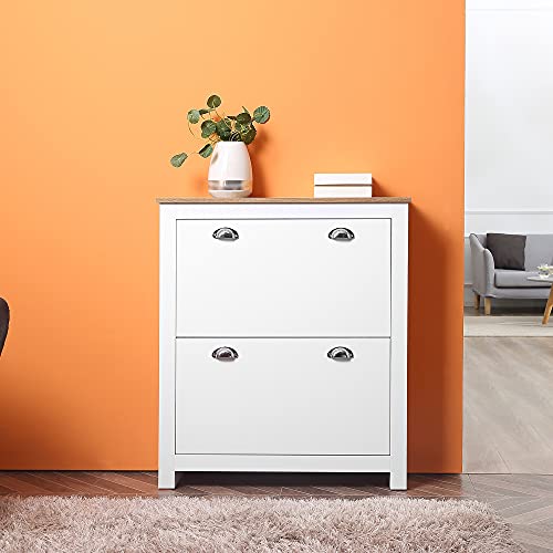 Meuble à chaussures pour couloir et entrée au design blanc et chêne naturel