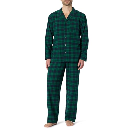 Amazon Essentials Men's Matching Holiday Family Pajama Sets, Dark Emerald Green Navy Plaid, Large
