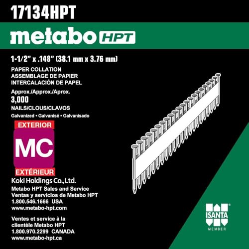 Metabo HPT Framing Nails | 1-1/2 in. x .148 in | Metal Connector, Paper Tape | 36 Degree, Strap-Tite | Smooth Shank | Heat Treated, Hot-Dipped Galvanized | 3,000 Count | 17134HPT - Image 3