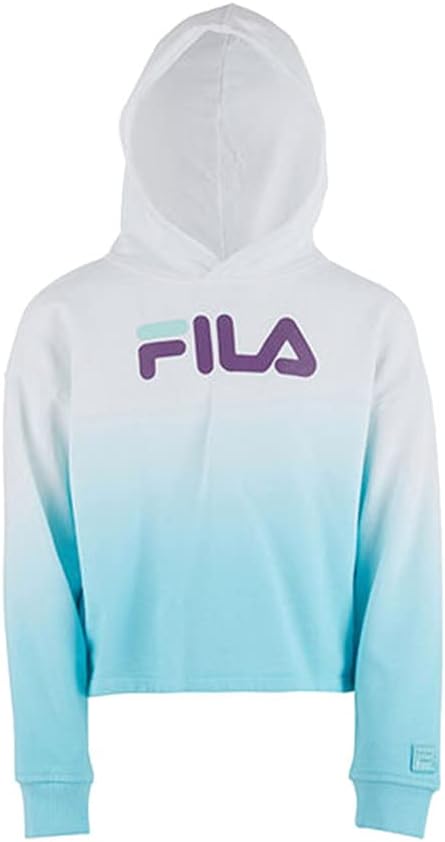Fila Cropped Dip Dye Hoodie Girls Active Hoodies Size M, Color: White/Purple/Teal