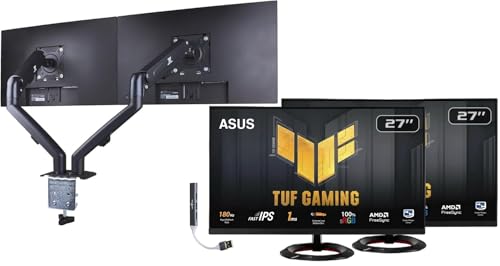 Image of ASUS TUF Gaming 27 inch FHD IPS Monitor with 1ms Response Time, Anti-Glare, Flicker Free, AMD FreeSync, 180Hz Refresh rate, Displayport, HDMI, Black (VG279Q3R) 2 Pack w /DKZ Hub & ErgoFlexy Dual Mount Arms
