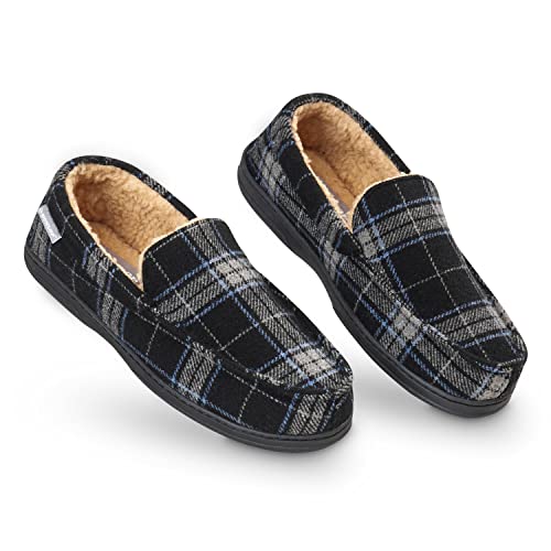 DUNLOP Chausson Homme Semelles Antidérapantes Chaussons Charentaises Hommes Mémoire de Forme Intérieur Extérieur Pantoufles Mocassins Loafers Hiver (44 EU, Noir et...