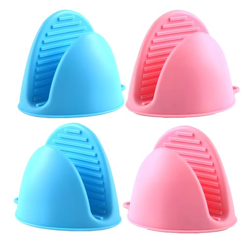 2 Pairs (Blue & Pink), Mini Silicone Oven Gloves, Mini
