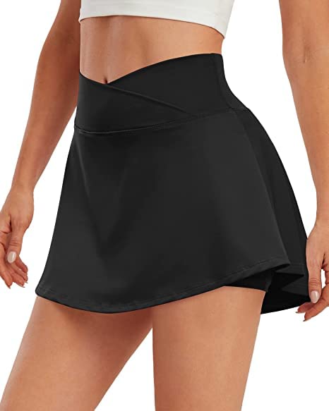 Pleated Tennis Skirts with Pockets for Women Cross Waist Athletic Golf Skorts Skirts with Shorts-image-44