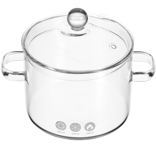 DIYEAH Olla de Vidrio Borosilicato 135L Tapa y Asas Dobles para Hervir Sopas y Guisos en Casa