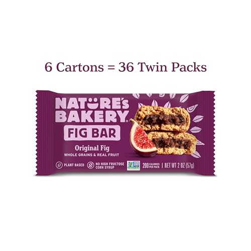 Nature’s Bakery Whole Wheat Fig Bars, Original Fig, Real Fruit, Vegan, Non-GMO, Snack bar, 6 boxes with 6 twin packs (36 twin packs)