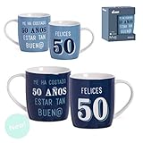 Capacidad 350 ml. oops! Taza Regalo 50 Cumpleaños. Dos Colores. (Azul Oscuro)