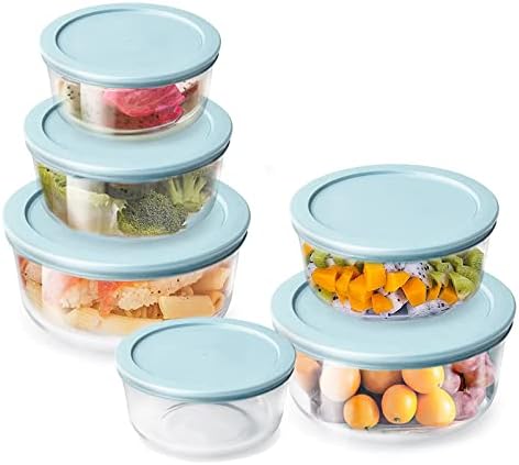 Luvan Set of 6 Round Glass Food Storage Containers with BPA-Free Airtight Lids(472ml/944ml/1652ml),Dishwasher & Freezer to Microwave Oven Safe,for Prepping Meal, Storing Leftovers,Nest Space-saving