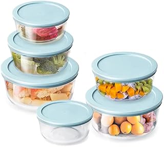 Luvan Set of 6 Round Glass Food Storage Containers with BPA-Free Airtight Lids(472ml/944ml/1652ml),Dishwasher & Freezer to Microwave Oven Safe,for Prepping Meal, Storing Leftovers,Nest Space-saving