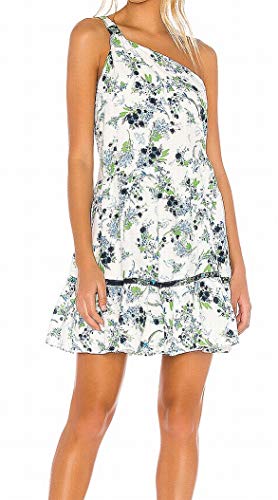 Robe imprimée fleurs asymétrique ivoire avec coupe mini élégante