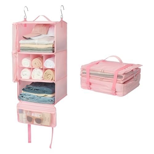 GRANNY SAYS Hanging Packing Cubes for Travel Large Portable Hanging Suitcase Organizer Foldable Compression Luggage Organizer Bags for Clothes Carry on Closet Suitcase XL-Pink Travel Shelves