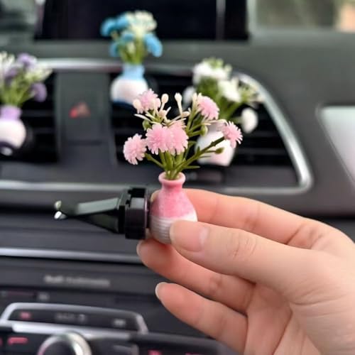 Image of Set of 4 Cute Flower Bouquet Car Air Freshener Vent Clips, Mini Artificial Flowers for Car Air Vent Decoration, Auto Interior Dashboard Ornament Accessories (Gypsophila 02#)