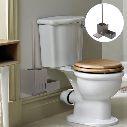 Porte-brosse WC mural avec support rangement et balai manche long - 4