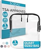 BORSALI TSA Quart Size Bag Approved for Carry On Travel - One (1) Quart Clear Toiletries, Cosmetic and 3-1-1 Liquids Toiletry Bag