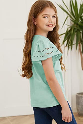 Image of blibean Girls Summer Short Sleeve Shirts Cotton Tops Size 4-15 Years Old