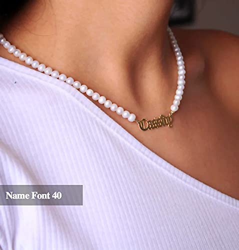 Custom Name Necklace with Pearl Chain 6mm Round White Pearl Necklaces Personalized Choker Name Jewelry Gifts for Women Girls3
