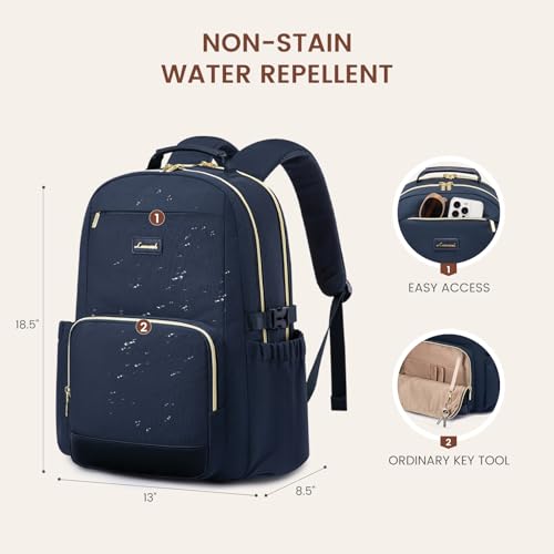 Image of LOVEVOOK Laptop Backpack for Women with Pouch Pocket for Large Capacity Cup,17 Inch Laptop Computer Bag Travel Backpack Purse,Waterproof Work Business Backpack College Teacher Bags,Dark Blue