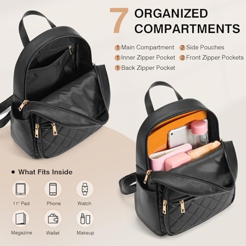 Image of Marvolia Mini Backpack Vegan Leather Small Backpack, Black, Large | Fashion Backpack Purse, For Women, For Travel Work Shopping