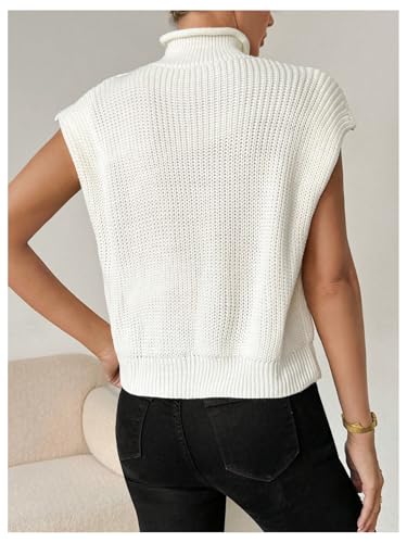 Image of BEAUDRM Women's Textured Mock Neck Sweater Vests Cap Sleeve Cable Knit Sweater Vest Casual Loose Top Knitwear Beige Medium
