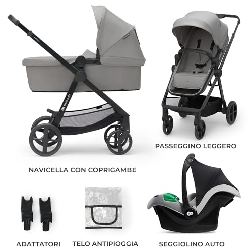 Kk Kinderkraft Newly 3 In 1 Trio Passeggino Neonati, Con Ovetto I-SIZE 40-75 Cm, Carrozzina, Travel System, Filtro UPF50+, Con Accessori, Pieghevole, Schienale Regolabile, Grigio - 10