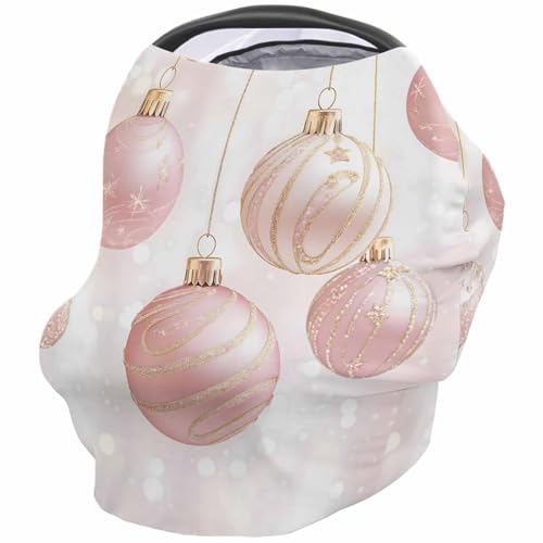 Nursing Cover for Breastfeeding Scarf, Light Pink Sparkle Christmas Ball Baby Car Covers Super Soft Multi Use for Canopy Shopping Cart Cover Blanket Stroller Cover