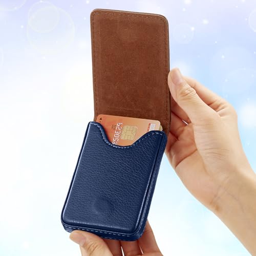 Image of Outus 2 Pcs Business Card Holder, PU Leather Business Card Case Pocket Wallet with Magnetic Shut for Men Women(Blue,Classic)