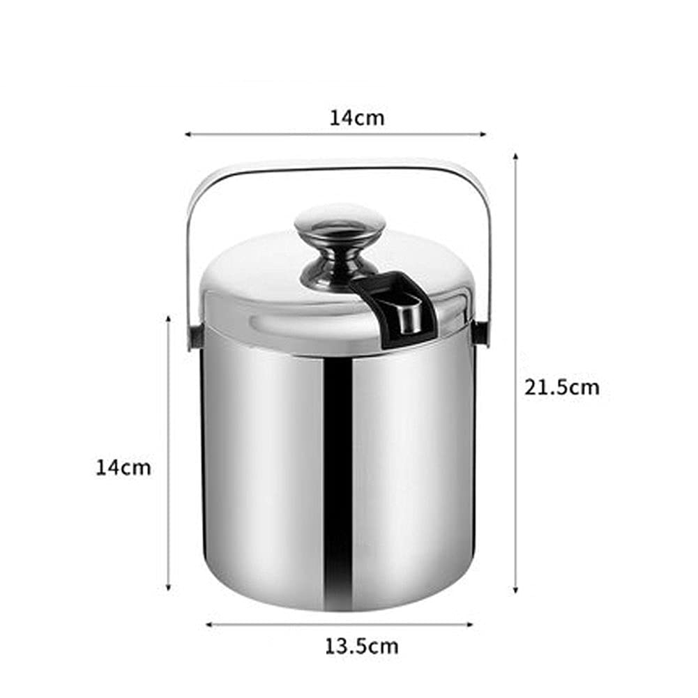 Cubo de Hielo de 1,3 l, Cubo de Acero Inoxidable, Cubo de Hielo con Aislamiento térmico de Doble Capa, Recipiente para Cubo de Hielo con Tapa y Pinzas