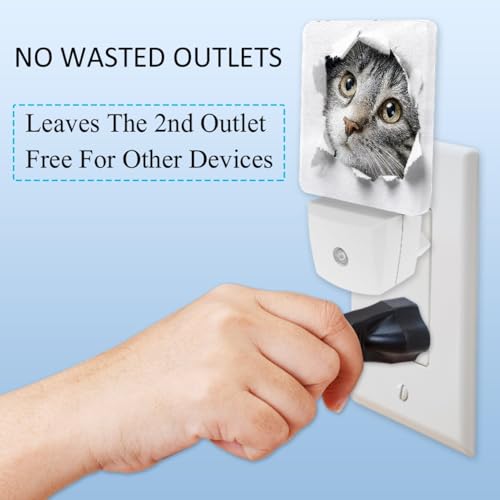 Image of NEWzone Funny Cat Night Light [2 Pack], Plug in Wall Led Night Lights Decor for Boys Girls Room, Dusk to Dawn Sensor Wall Lamp for Stairway /Bedroom /Kitchen /Nursery Room
