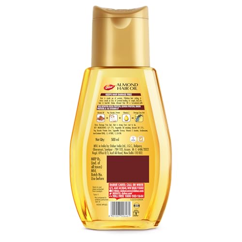 Image of Dabur Almond Hair Oil - 1000ml(500ml*2) | Provides Damage Protection | Non Sticky Formula | For Soft & Shiny Hair | With Almonds, Keratin Protein, Soya Protein & 10X Vitamin E