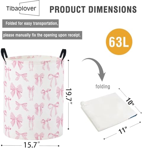 Image of Baby Laundry Basket Baby Nursery Hamper Kids Laundry Basket Toy Storage Bin for Boys Room Decor Gift Baskets for Bedroom Bathroom(Pink Bowknot)