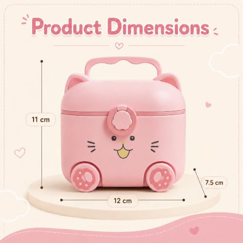 Image of StarAndDaisy Formula Milk Container for Baby Milk Powder Container with Scoop Holder, Portable Formula Dispense, Airtight First Feed Baby Food Storage Container /Box for Travel 200 Grams -Kitty Pink