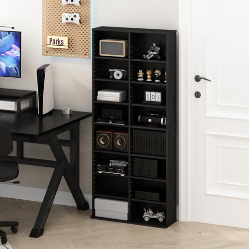 Image of Furinno Jaya DVD Shelf, 16-Shelf Wide CD Rack, Media Shelf with Adjustable Shelves, 8 x 2 DVD Storage Cabinets for CD Bluray Game Disc, Easy Assembly, for Living Room, Home Office, Americano