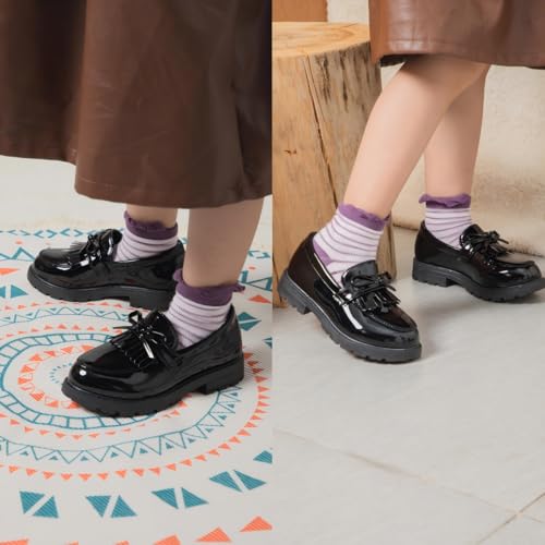 KIDSUN Toddler Boy’s Girl’s Dress Shoes Comfort Lace-Up Oxford School Uniform Shoes Loafer Flats (Toddler/Little Kid) E-Black3