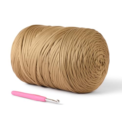 Image of (800g /228yds) T Shirt Yarn, Soft Tshirt Crochet Yarn for Crafts and DIY Knitting Crocheting Cloth /Bag /Basket /Coaster, 100% Polyeste Elastic Fabric Chunky Thick Yarns for Crocheting(Dark Khaki)