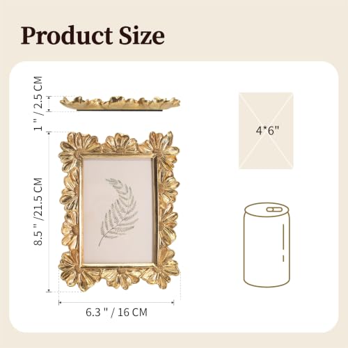 Image of Antique Floral Picture Frame - Resin & Glass Victorian-Style Frame for Tabletop or Wall Decor (Gold, 4 inch x 6 inch)