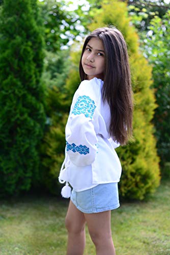 Teenager Girl's Embroidered Ukrainian Folk Blouse with Belt (Height 134-164)4