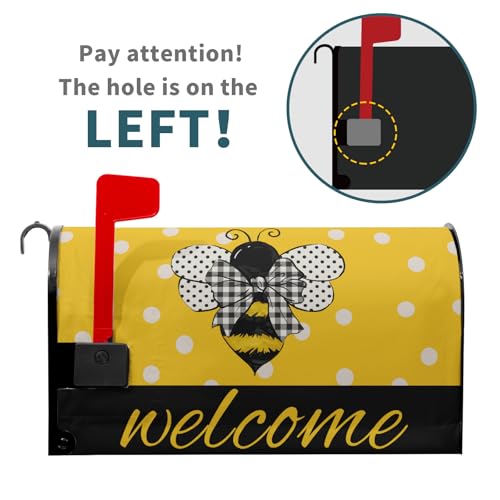 Image of Harooni Spring Summer Mailbox Covers Magnetic Standard Size 21x18 Inch Welcome Summer Bee Mail Box Cover Wraps Farmhouse Rustic Polka Dot Post Letter Box Cover for Home Outdoor Yard Garden Decor