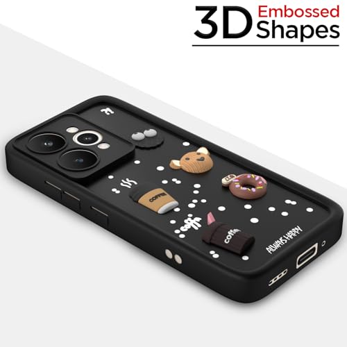 Image of Outlouders Back Cover for Realme 15 5G | 3D Cartoon Bear Cute Fun Silicone Full Body Protection Bumper Case (Black)