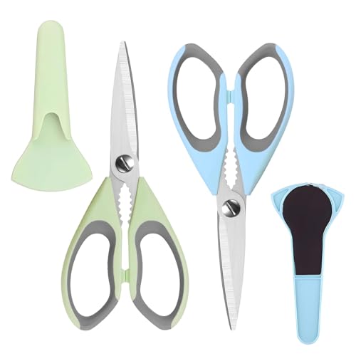 HFLYJPYW Kitchen Scissors All Purpose Heavy Duty, Kitchen Utensils Set, Stainless Steel Cooking Utensils Gadgets Meat Poultry Food Shears Dishwasher Safe Utility Tools Home (Dark green and light blue)