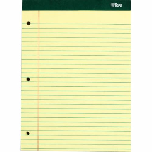 Tablette d'écriture perforée TOPS Double Docket canari à lignes larges pour bloc-notes