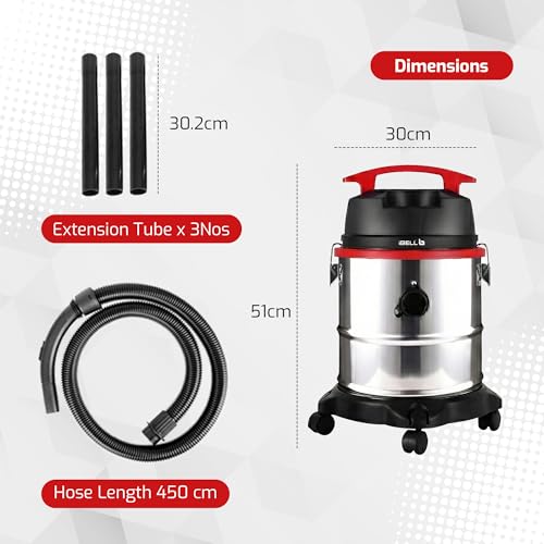 Image of IBELL AeroVac 2000 Wet & Dry Vacuum Cleaner for Home, 1600W Powerful Motor, 21L Large Capacity Tank, HEPA Filtration, Blower Function, Durable Stainless Steel Body (Black /Red /Steel)