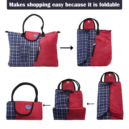 Image of Urbane Home Pack of 3 Foldable Shopping Bags For Women with 3 Small Pockets | Grocery /Vegetable Bags For Market | Blue,Brown & Grey