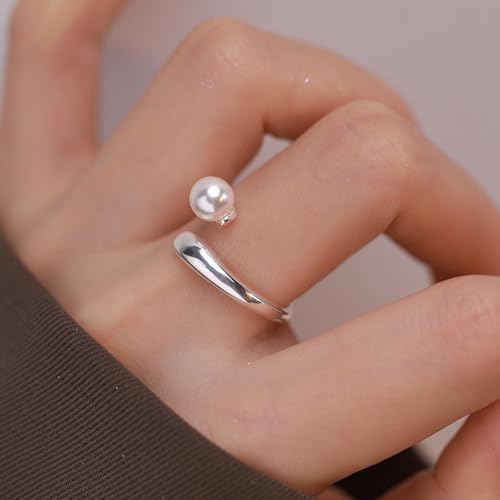 OIDIMS Fashion Pearl Wrap Ring Elegant Adjustable Open for Women Asymmetry Wedding Engagement Stacking Statement Promise Comfort Fit Jewelry Rings Dainty Birthday Xmas Gift3