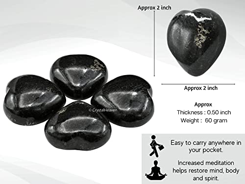 Image of Nuummite Crystal Heart Palm Pebbles Stones for Anxiety Stress Relief Massage - AAA Grade Original Healing Gemstone Agate Heart Palm Stone for Yoga Meditation Spiritual