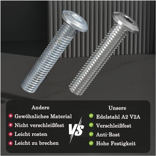 20 Stück M6x35 Schrauben, Flachkopfschrauben, Edelstahl A2 V2A, Innensechskant, Vollgewinde, mit Innensechskantschlussel
