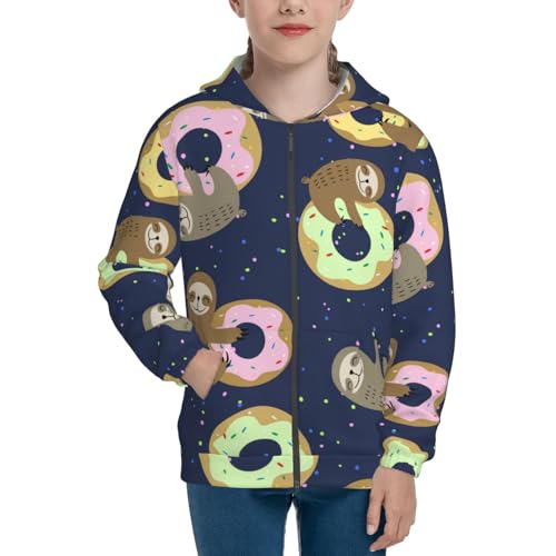 Sloth with Donuts Kid Hoodies Boys Zip Up Sweatshirts Girls Pullover with Pocket3