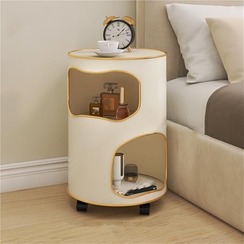 HJYBFA Mesita de Noche Redonda con 2 Niveles de Almacenamiento Abierto, Armario pequeño, Mesa Auxiliar móvil, Ideal para Sala de Estar, Dormitorio y baño (Negro, 32 cm)