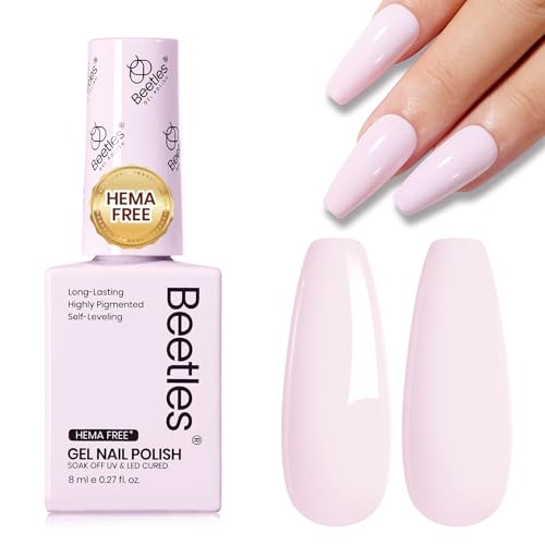 Image of Beetles Pink Gel Polish - HEMA-Free Cream Puff 8ML /0.27Fl Oz, Pastel Light Pink Gel Nail Polish, Soak Off UV LED Lamp Nail Art, Long-Lasting Manicure Salon DIY Home Bright Summer Nails