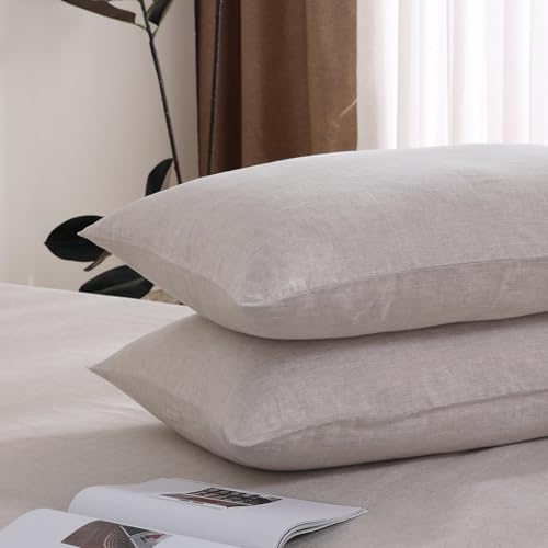 100% French Linen Pillowcase Set of 2 Breathable Envelope Closure Soft Linen Pillow Cover Soft Luxury Hotel & Home Use Gift
