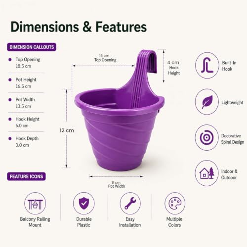 Image of Amazon Brand - Umi Hanging Planter Pots for Railing Pack of 15